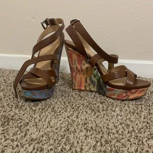 Brown strapped wedges